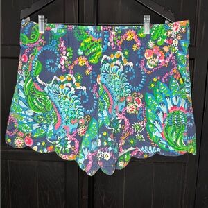 Lilly Pulitzer Navy Multicolor Paisley Scallop Hem High Waist Shorts